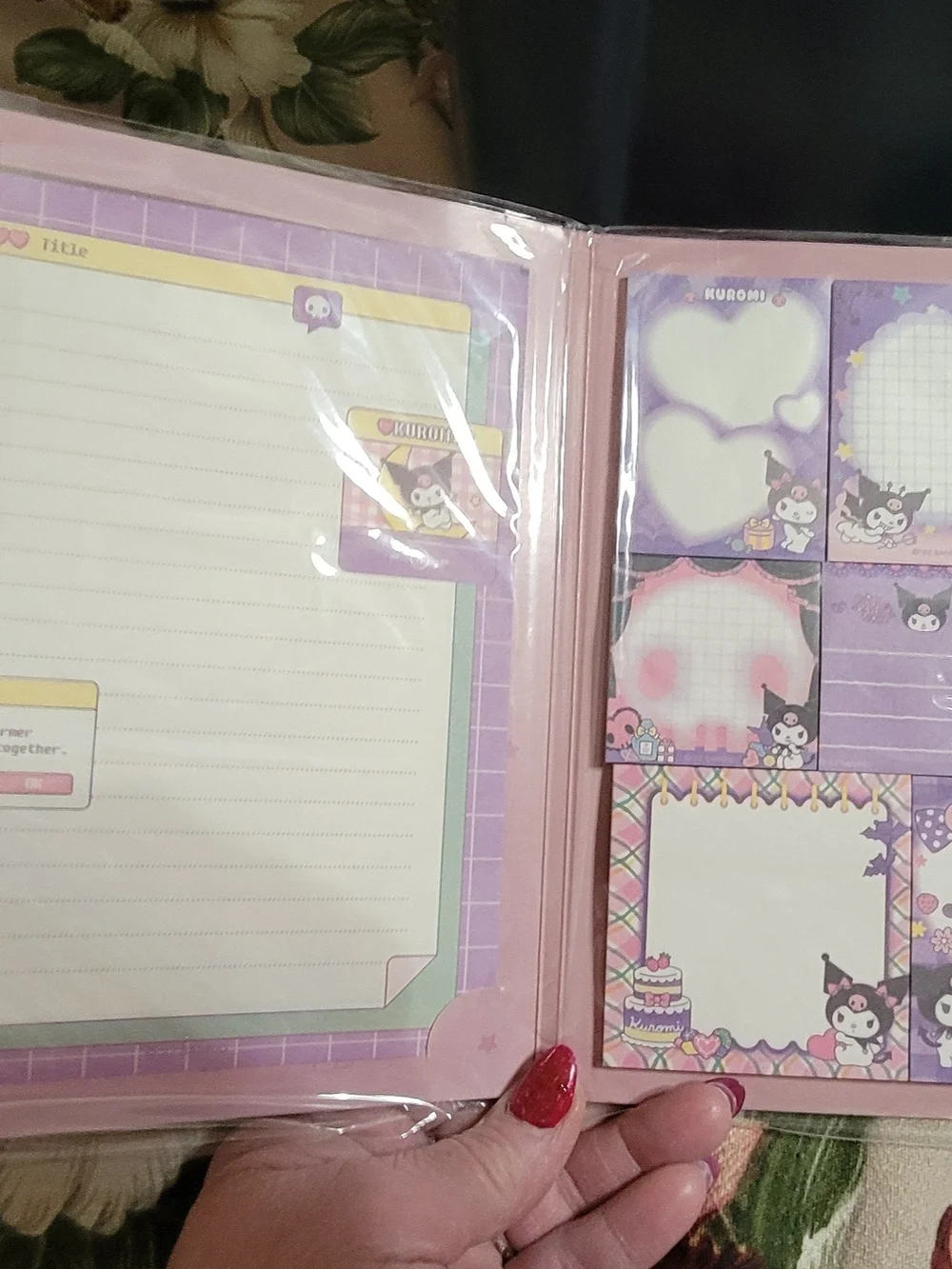 812-Sanrio Kuromi Glitter Lavender A5 Notebook & Memo Pad Set